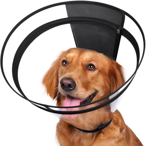 Didopet Dog Cone, Transparent Recovery Collar for Large Medium Small Dogs, E Collar After Surgery to Stop Licking, Depth Adjustable Soft Cone Not Block Vision Patented