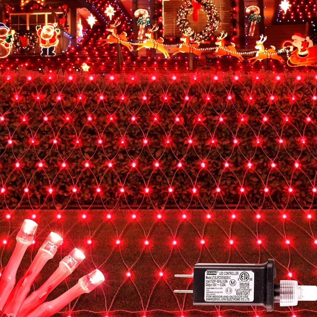 HEYFUNi Net Mesh String Lights, 360LED Red Light Bulbs, 8 Lighting Modes, for Indoor Outdoor, Curtain, Christmas Tree, Bush, Party, Wedding, Fairy, Wall Decor (13 ft x 5 ft, Red)
