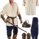 Jiuguva 4 Pcs Halloween Men's Renaissance Costume Set Medieval Pirate Shirt Ankle Banded Pants Viking Belt Accessories
(XX-Large)