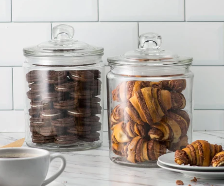 KOOK SET OF 2 GLASS STORAGE CONTAINERS WITH AIRTIGHT LIDS – PANTRY & BATHROOM JARS WITH CHALK & LABELS, 1/2 gallon