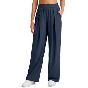 G4Free Flowy Wide Leg Palazzo Pants Women Lightweight Trendy Front Pleat Travel Pants Casual Summer Size M