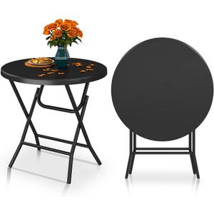 YITAHOME 32 Inch Round Folding Table for Outdoor/Indoor, Lightweight Foldable Table w/Thick Table Top and Sturdy Metal Frame, Ideal for Patio Backyard Dining Room Events, Black