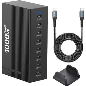 1000W 8-Port GaN5 Desktop Charging Station, High-Power USB Charging Hub with 5X 140W and 3X 100W PD Ports, Fast Charger for Laptops, Tablets, and Smartphones