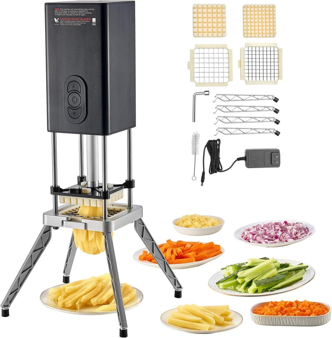 VEVOR Commercial French Fry Cutter, 1/2-Inch 3/8-Inch Blade Stainless Steel Vegetable Fruit Chopper with 2 Replacement Blades, Electric Potato Slicer Dicer for Restaurants & Home Kitchen