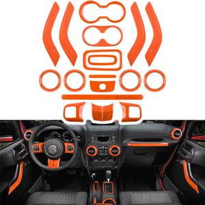 E-cowlboy 18 PCS Full Set Interior Decoration Trim Kit Steering Wheel Center Console Door Handle Air Conditioning Vent Cup Holder Gear Cover Trim for Jeep Wrangler JK JKU 2011-2018 4-Door (Orange)