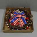 Enhon 24 Inch 4th of July Wreath, Large Patriotic Wreath for Front Door, Red White Blue Wooden Star with Bow Patriotic Decorations for Memorial Day American Independence Day