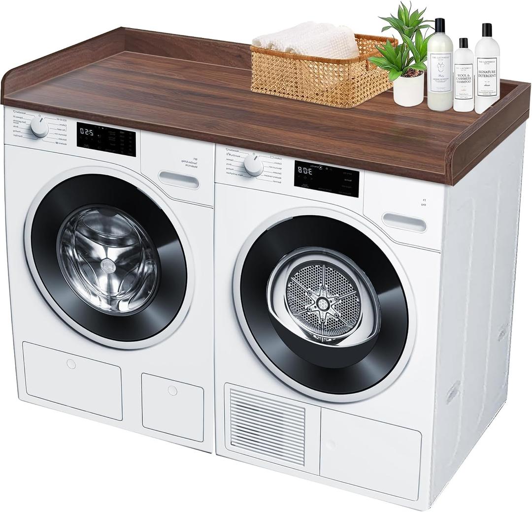 ROYXEN Washer Dryer Countertop, Laundry Countertop Solid Wood, Countertop for All Front-Loaded Washing Machine and Dryer, Extra Room for Laundry Room, Walnut Color