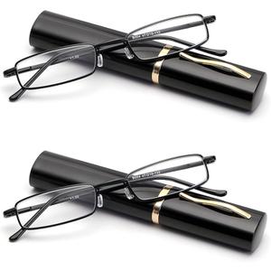 Viseng Slim Mini Metal Reading Glasses Compact Lightweight Portable Readers with Glasses Case for Reading Case,Black+Black+1.0