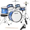 VEVOR Kids Drum Set, 5-Piece 14 in Junior Drum Sets, Beginner Drums Set with Adjustable Throne, Cymbal & Two Pairs of Drumsticks, Musical Learning Drums Instruments Kit, for Children Ages 6-13 (Blue)