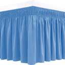 Biscaynebay Wrap Around Bed Skirts for King & Cal King Beds 15" Drop, Denim Blue Elastic Dust Ruffles with Adjustable Belts Silky Luxrious Fabric Machine Washable