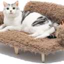 MEWOOFUN Removable Washable Cover Cat Bed - 26"x18.3"x8.5" Elevated Wooden Pet Sofa for Cats & Small to Medium Dogs, Modern Pet Furniture (Brown)