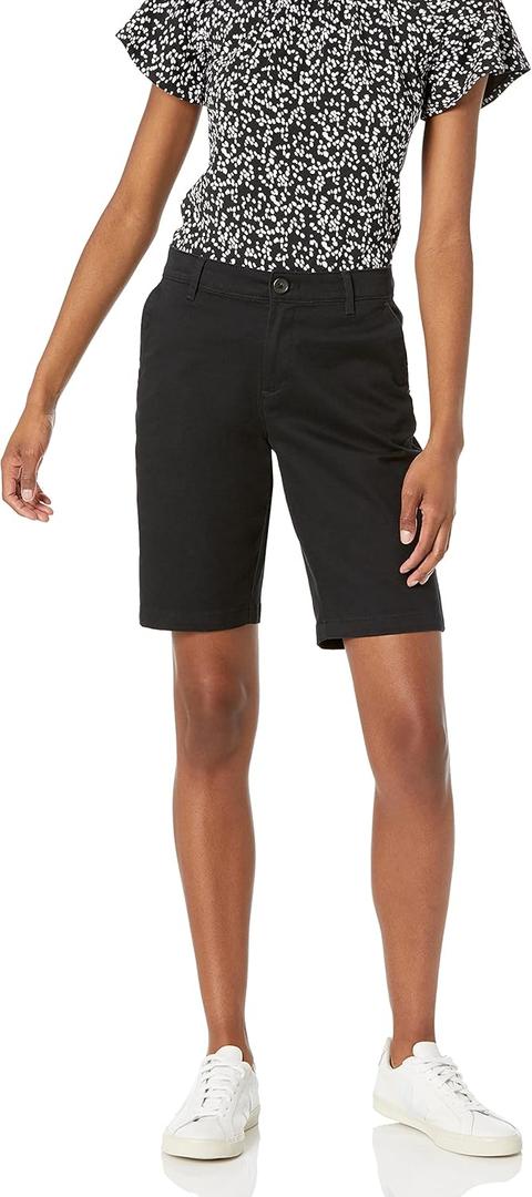 Amazon Essentials Women's Mid-Rise Slim-Fit 10" Inseam Bermuda Khaki Short (2, Black)
