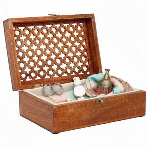 Mela Artisans Extra Large Wooden Keepsake Box | Medium Polish Memory box, Handcrafted Decorative Storage chest for Jewelry, Photos & Trinkets | Vintage Style storage Box | Trellis Design |10.5x7.5x4’’