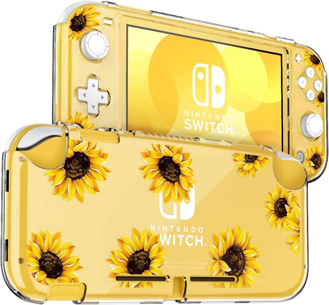 DLseego Sunflower Butterfly Flower Floral Switch Lite Protective Case Clear 2-Piece Split Full Wrap PC Hard Shell Anti-Scratch All-Round Protection Cover for Switch 2019 Model (Yellow)