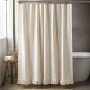 Linen Shower Curtain Boho Beige Shower Curtains for Bathroom Thick Fabric Shower Curtain with Tassels Neutral Shower Curtains Rustic Farmhouse Bath Decor 72 Inch