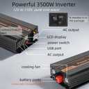 PowMr 3500W Solar Inverter, Pure Sine Wave Inverter 12VDC to 110V AC Converter for Home, RV, Truck, Off-Grid Power Inverter with Dual AC, LCD, USB, Battery Cables for 12V Lead-Acid & Lithium Battery