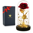 Valentines Rose Gifts for Her Birthday Gifts for Women Valentines Flower Galaxy Glass Rose with 2 Light Modes Forever Eternal Colorful Gold Foil Rose in Glass Dome,Anniversary Valentines Women Gifts