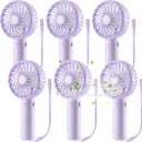 Tujoe 6 Pcs Mini Powerful Handheld Fan 3 Speed Personal Small Portable Rechargeable Fan with Base USB for Women Eyelash Makeup Office Travel Beach Indoor Outdoor (Purple)