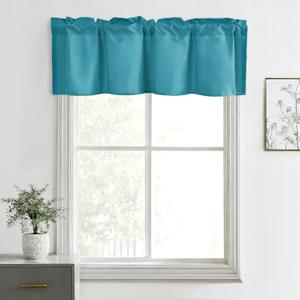 Hiasan Valance Curtains for Kitchen, Living Room, Basement, and Bathroom Windows, Small Window, Farmhouse Solid Short Topper, Short Rod Pocket Curtain Panels - 42 x 12 Inches, Turquoise, 1 Panel