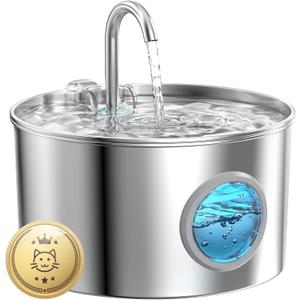 Cat Water Fountain Stainless Steel: 74oz/2.2L Cat Fountain for Drinking - Pet Water Fountain for Cats Inside - Quiet Cats Water Bowl Dispenser - Kitty Drinking Fountains - for Pets& Small Animals