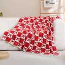 YIRUIO Red Checkered Throw Blanket with Bow Pattern, 50x60 Inches