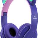 Xiaokeis Kids Headphones, Cat Ear LED Light Up Bluetooth 5.0 Foldable Wireless Gaming Headset for Kids Adult, Built-in Mic Noise Cancelling Over Ear Headphones for Study/Travel (Purple)