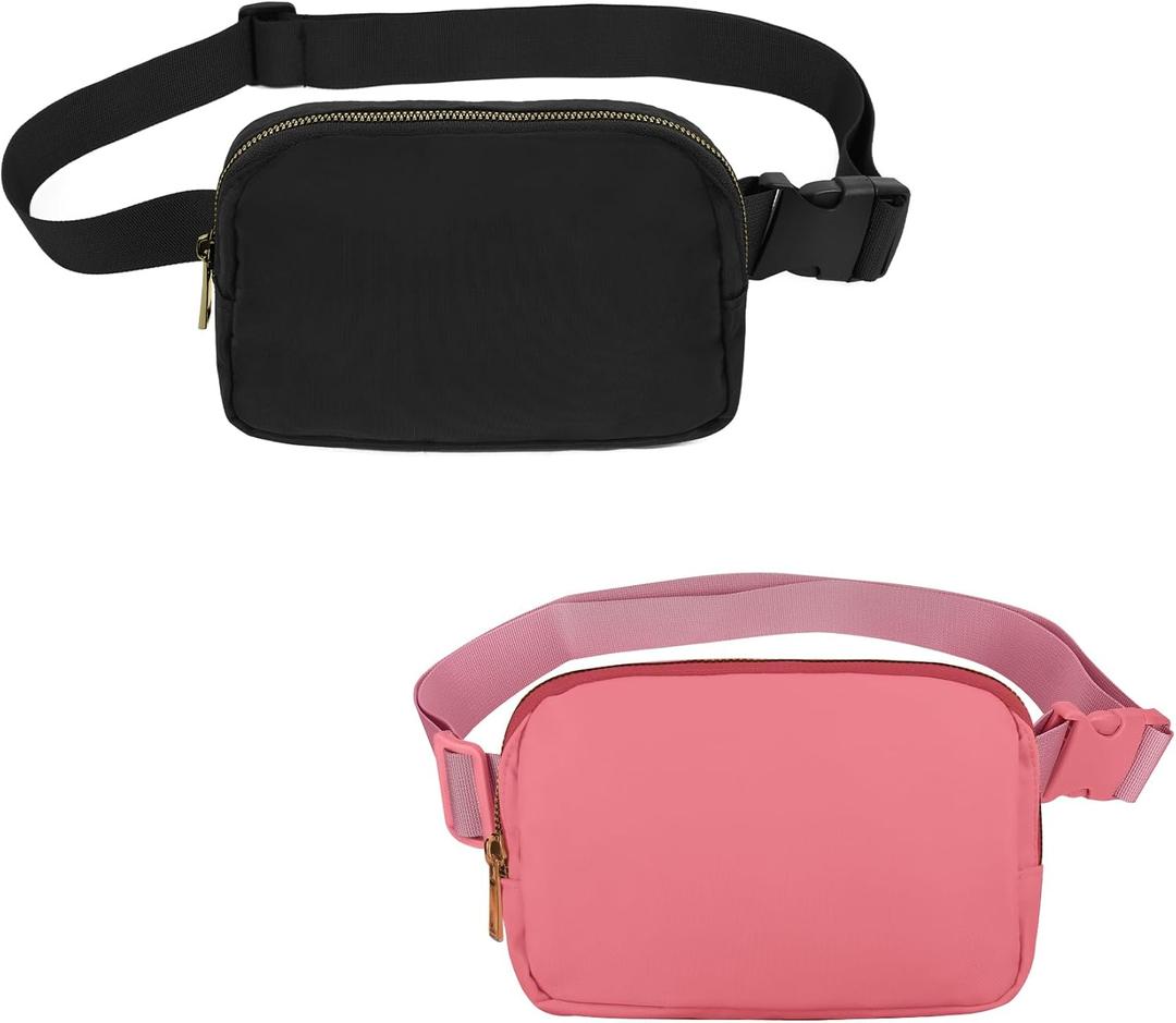 VOROLO Fanny Pack For Women And Men Crossbody Bag Belt Bag with Adjustable Strap Valentines Day Graduation Gifts (Black+Deep Pink)