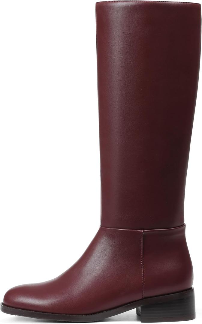 Mattiventon Knee High Boots Women Fashion Long Tall Boots with Round Toe Low Heel Side Zip Stretch Riding Boot for Fall Winter (8, Burgundy)