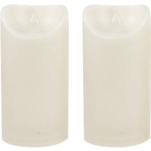 Waterproof Outdoor Battery Operated Flameless Candles with Timer Flickering Plastic Resin Electric LED Pillar Lights for Lantern Patio Garden Wedding Party Decorations, 3x6 Inches, 2 Pack