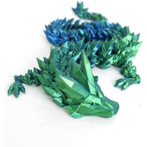 3D Printed Dragon - 24 inch Large Pearly Sheen Articulated Dragon Fidget Toy, 3D Printed Gift for Birthday, Figurine Decor(Green Mix Blue)