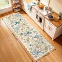 3x12 Washable Scalloped Floral Rug: Non Slip Long Hallway Runner Rug for Entryway Kitchen Floor - Ultra-Thin Soft Low Pile Stain Resistant Carpet for Cottage Core Decor (3X12 Beige-Cream)