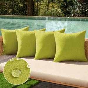 MIULEE Pack of 4 Decorative Outdoor Throw Pillow Covers Linen Waterproof Pillow Covers Farmhouse Cushion Cases for Patio Garden Tent Balcony Couch Sofa 18x18 inch, Grass Green