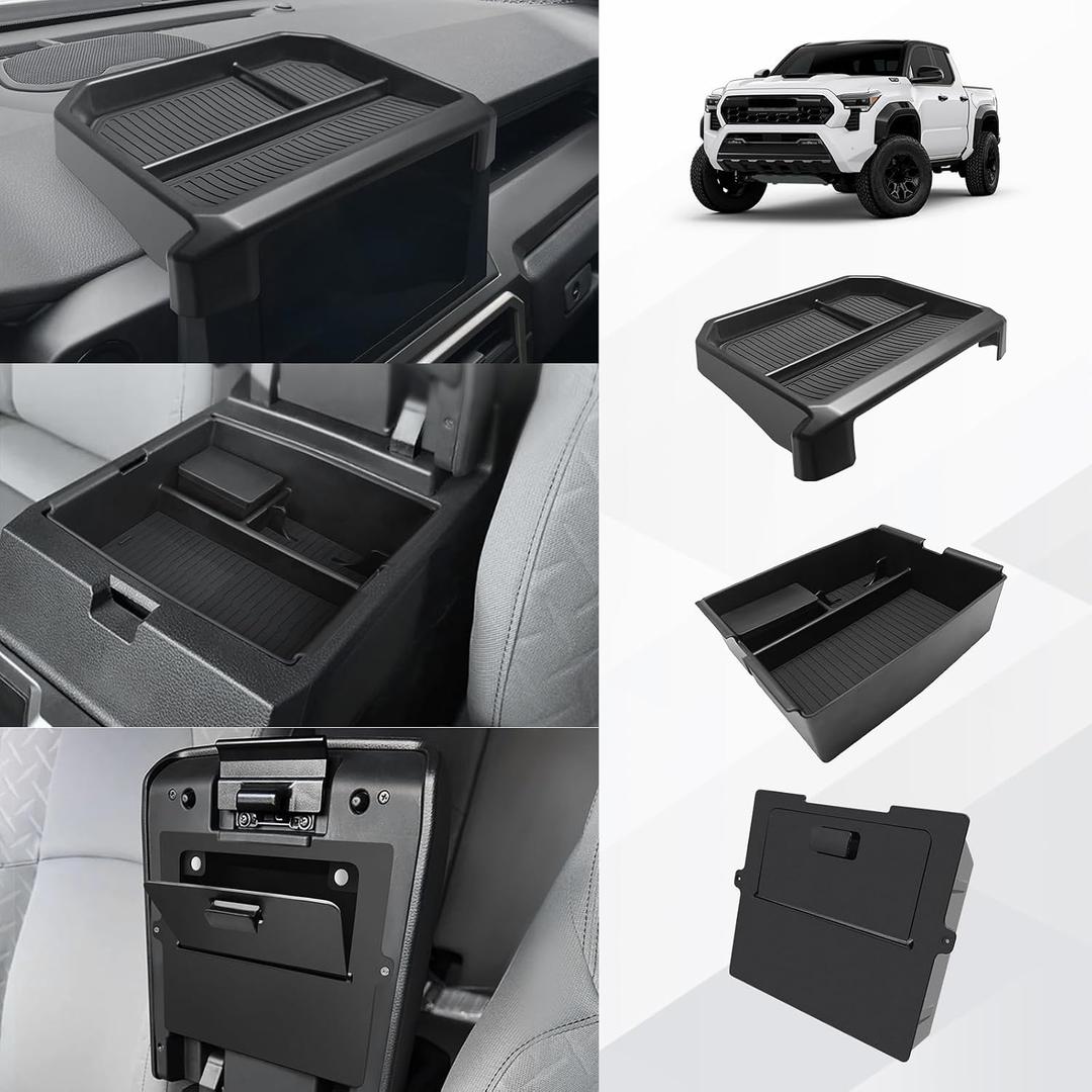 Muslogy Center Console Organizer for 2024 2025 2026 Toyota Tacoma 4th Gen Accessories Interior Storage Box Insert Tray Phone Pocket(Dash Tray for 8-inch Screen+Console Organizer+Hidden Box)