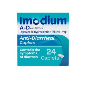 Imodium A-D Diarrhea Relief Caplets with Loperamide HCl, Anti-Diarrheal Medicine to Help Control Symptoms of Diarrhea Due to Acute, Traveler's Diarrhea, HSA/FSA Eligible, 24 ct, 5 Pack, Expiration Date August 2027