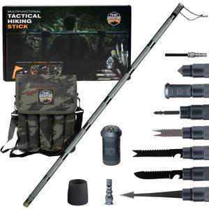 Prime Adventure 15-in-1 Tactical Survival Walking Stick & Hiking Staff – Heavy-Duty Collapsible Multitool for Camping, Hiking & Outdoor Survival Gear (8 Tubes, Premium Build)