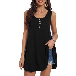JollieLovin Womens Sleeveless Tunic Plus Size Tank Top with Flare Hem Comfy Loose Shirt Blouse(2X, Black)