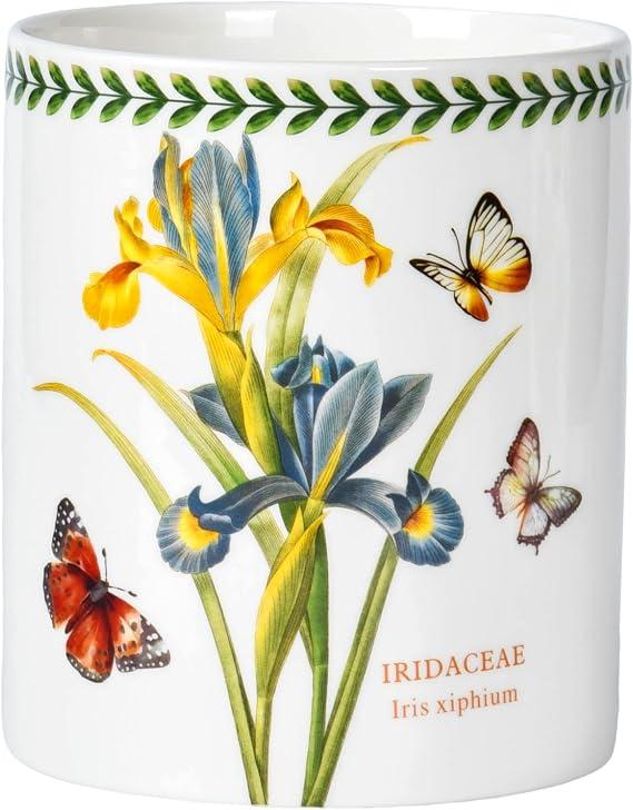 Floral Kitchen Utensil Holder, 7.1 Inch Large Ceramic Crock, Sunflower Pattern, White Kitchen Counter Organizer (iris)