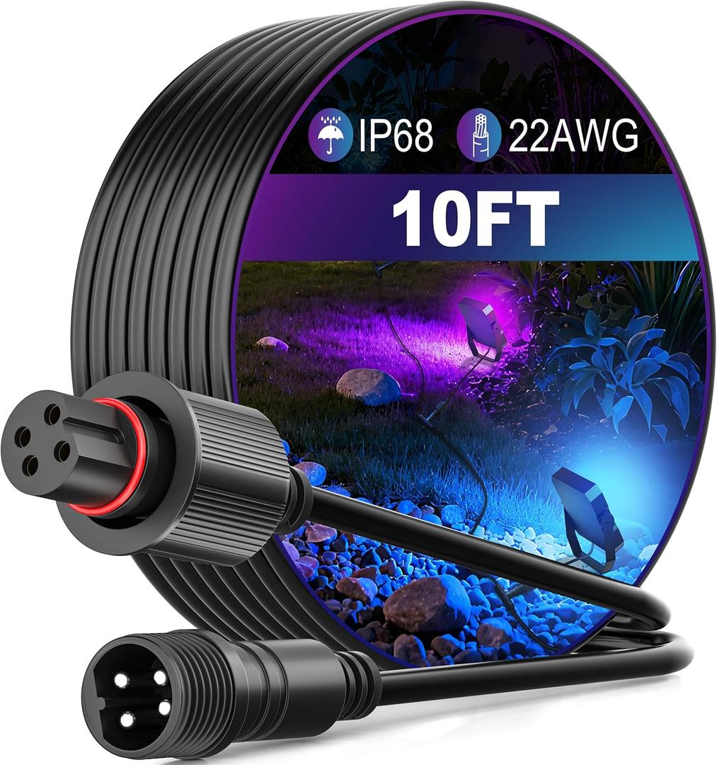 10FT Outdoor Flood Lights Extension Cord3M Power Cable with 4Pin Plug Waterproof ConnectorCompatible with Go-ee H7057 H7058 Outdoor Flood Lights 2