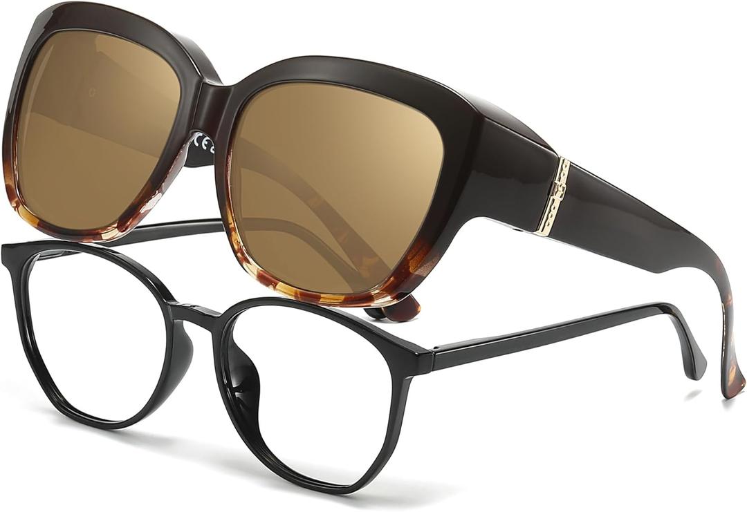 LVIOE Polarized Fit Over Glasses Sunglasses Women, Oversized Square Sun Glasses UV400 Protection Shades LS4205 (A2 Brown Tor/Brown)