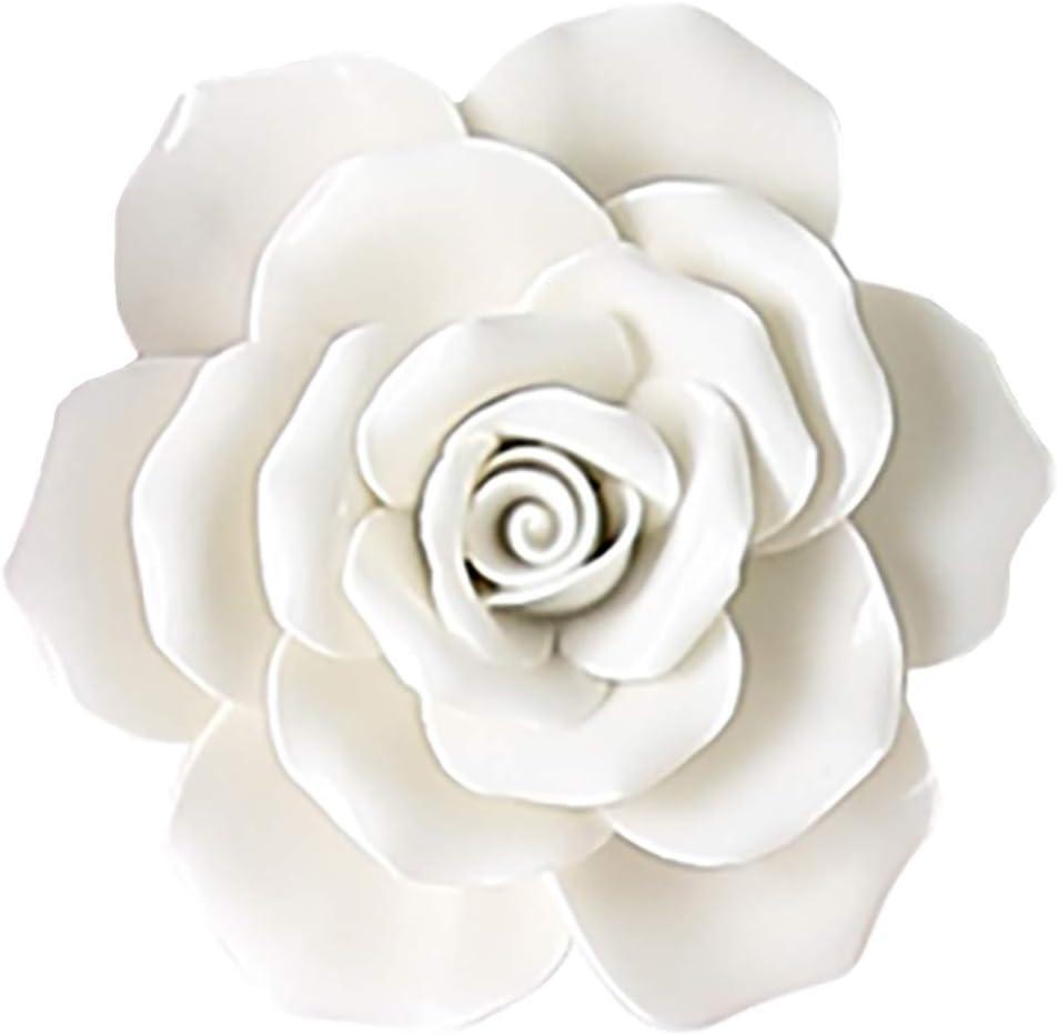 Rose Ceramic Flower Wall Dcor Artificial 3D Flower Wall Art for Living Room Home Hallway Bedroom Kitchen Farmhouse Bathroom Dining Room, White, 3.54 inch