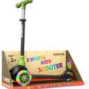 Black & Green Mini 3 Wheel Scooter for Kids Lean-to-Steer with LED Light-Up Wheels, Adjustable Handlebar, Wide Anti-Slip Deck, Smooth PU Wheels, Rear Foot Brake Toddler Scooter for Ages 2+