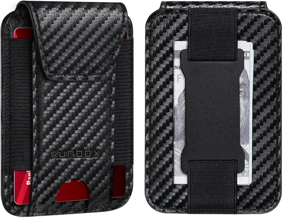 RUNBOX Slim Wallet for Men Front Pocket wallet with Cash Strap Minimalist Leather RFID Blocking wallet