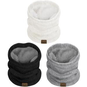 Chalier 3 Pack Neck Warmer for Women Cold Weather Knit Winter Scarf Thick Infinity Neck Gaiter for Men Women (A Pack Black White Grey)