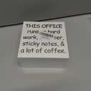 2 x Funny Office Desk Decor Sign for Work Women Men, Funny Coworker Colleague Boss Gift, This Office Runs on Hard Work Laughter, 5x5 inches