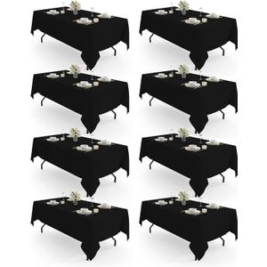 Pureegg Rectangle Table Cloth 60" x 102" – 8 Packs, Durable Polyester Tablecloth Offers Reusable & Washable Protection, Ideal for Outdoor Party, Picnic, Wedding, Banquet and Birthday, Black