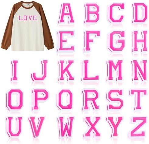 Chuyau 52PCS Iron on Letter Patches Pink Letters A-Z Embroidered Applique Patches for Clothes Dress Hat Jackets Socks Jeans Bag Shoes, Pink, 2 pack