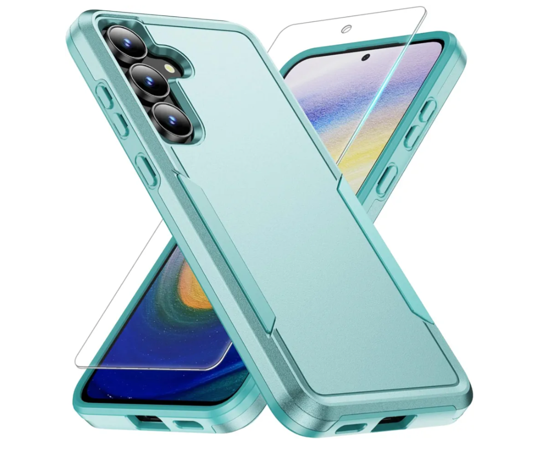 Phone Case for Samsung Galaxy S25 FE Case with Tempered Glass Screen Protector Soft TPU Inner Layer and Hard Back Cover Double Layer Design Phone Case for Women Men Girl Boy (Mint)