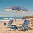 5-Position Low Beach Chair, Portable Lightweight Folding Beach Chair with Wooden Armrests, Storage Pouch & Carry Strap, Coastal Beach Print Reef Indigo