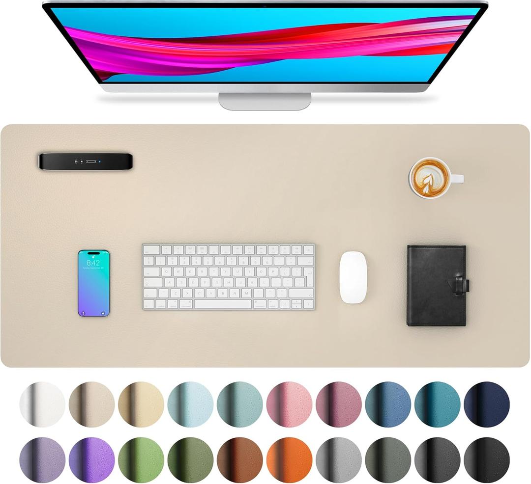 Aothia Leather Desk Pad Protector, Large Mouse Pad, Office Mat, Non-Slip PU Leather Blotter, Laptop Desk Pad, Waterproof Writing Pad for Office and Home (Beige, 23.6" x 13.7")