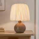 15.5" Antique Ceramic Table Lamp, Small Farmhouse Desk Lamp with Pleated Lampshade, Modern Table Lamps for Bedside Bedroom and Living Room - Side Table Lighting Lamps Replacement (Brown) (Black)